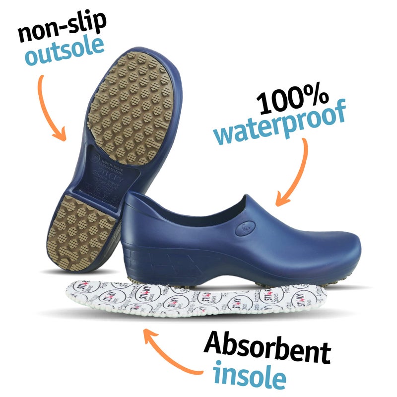 Sticky SSW-US-AZM-9 Nursing Shoes Women - Chefs - Kitchen - Nurses - Clogs for Work - Waterproof Non Slip (Navy Blue, 9) - Image 2